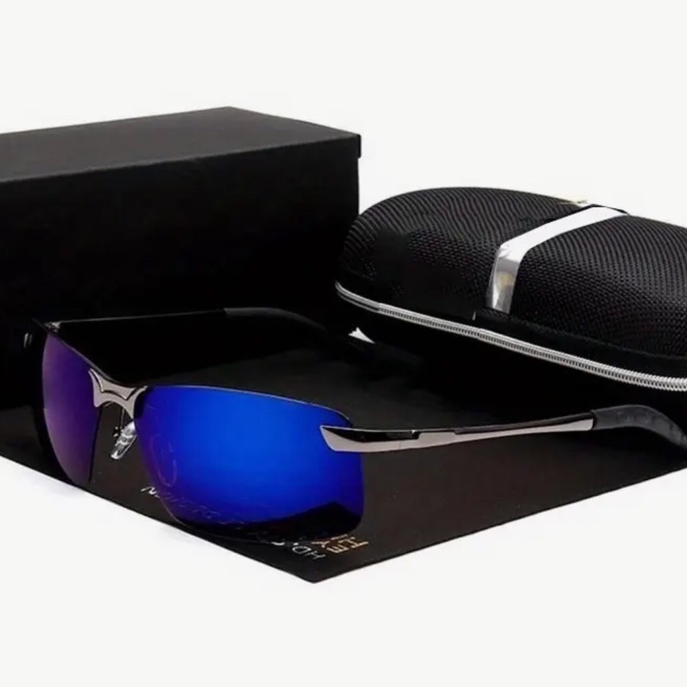 Blue Rimless Mirror Lens Stainless Steel Polarized Sunglasses